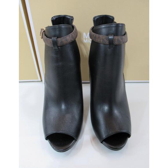 Michael Kors Lawson Open Toe High Heel Buckled Bootie Black / Brown Size 7.5 - Picture 3 of 8